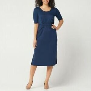 Halston Ruched Waist Elbow-Sleeve Midi Dress